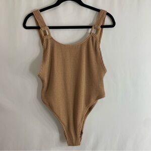 NWoT Aerie Crinkle Birthday Scoop Cheekiest Tan One Piece Swimsuit, size L